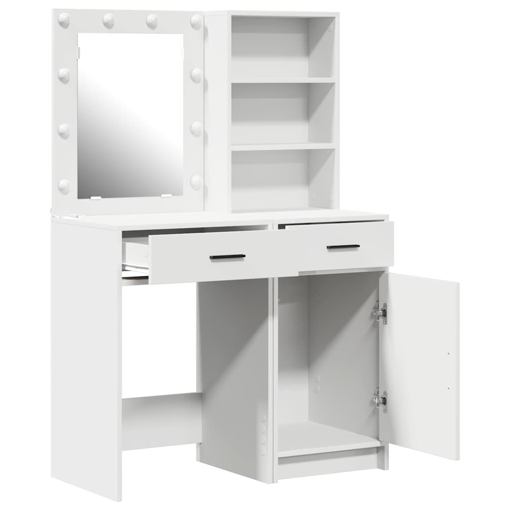 Set stola za oblačenje s LED 2 pcs Bijelo Konstruirano drvo
