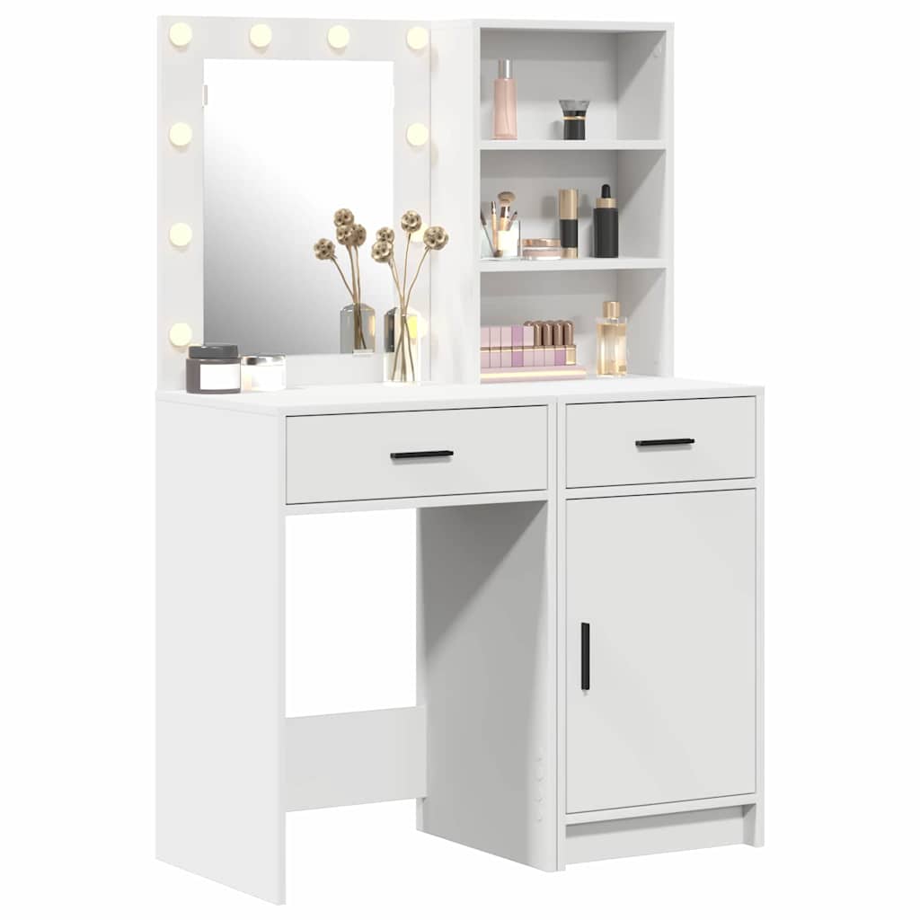 Set stola za oblačenje s LED 2 pcs Bijelo Konstruirano drvo