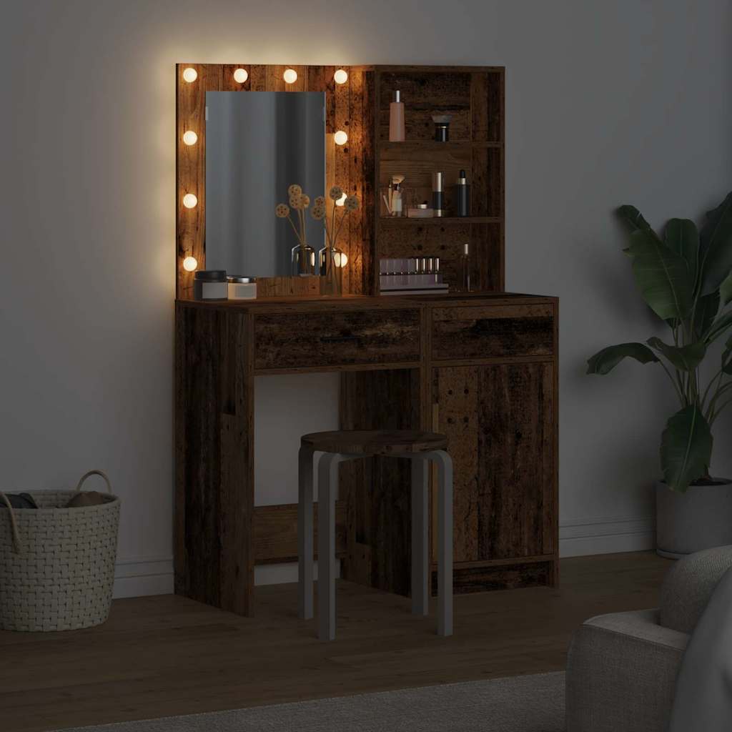 Set stola za oblačenje s LED 2 pcs Staro drvo Konstruirano drvo
