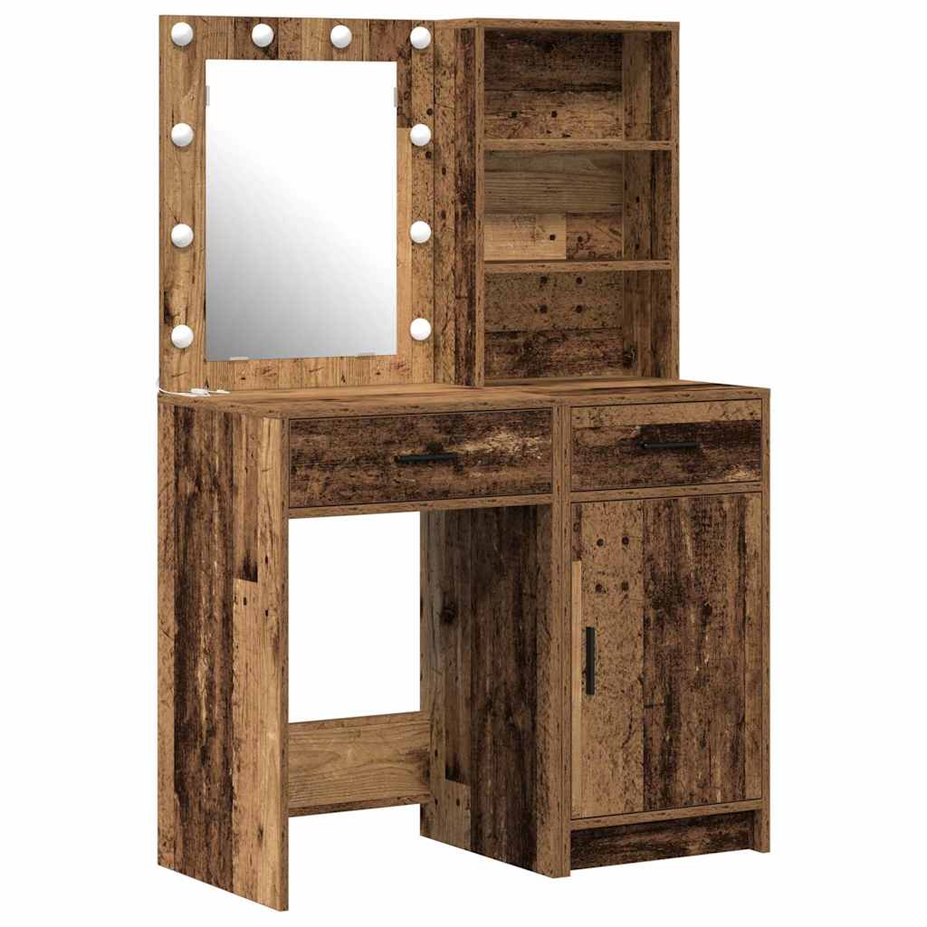 Set stola za oblačenje s LED 2 pcs Staro drvo Konstruirano drvo