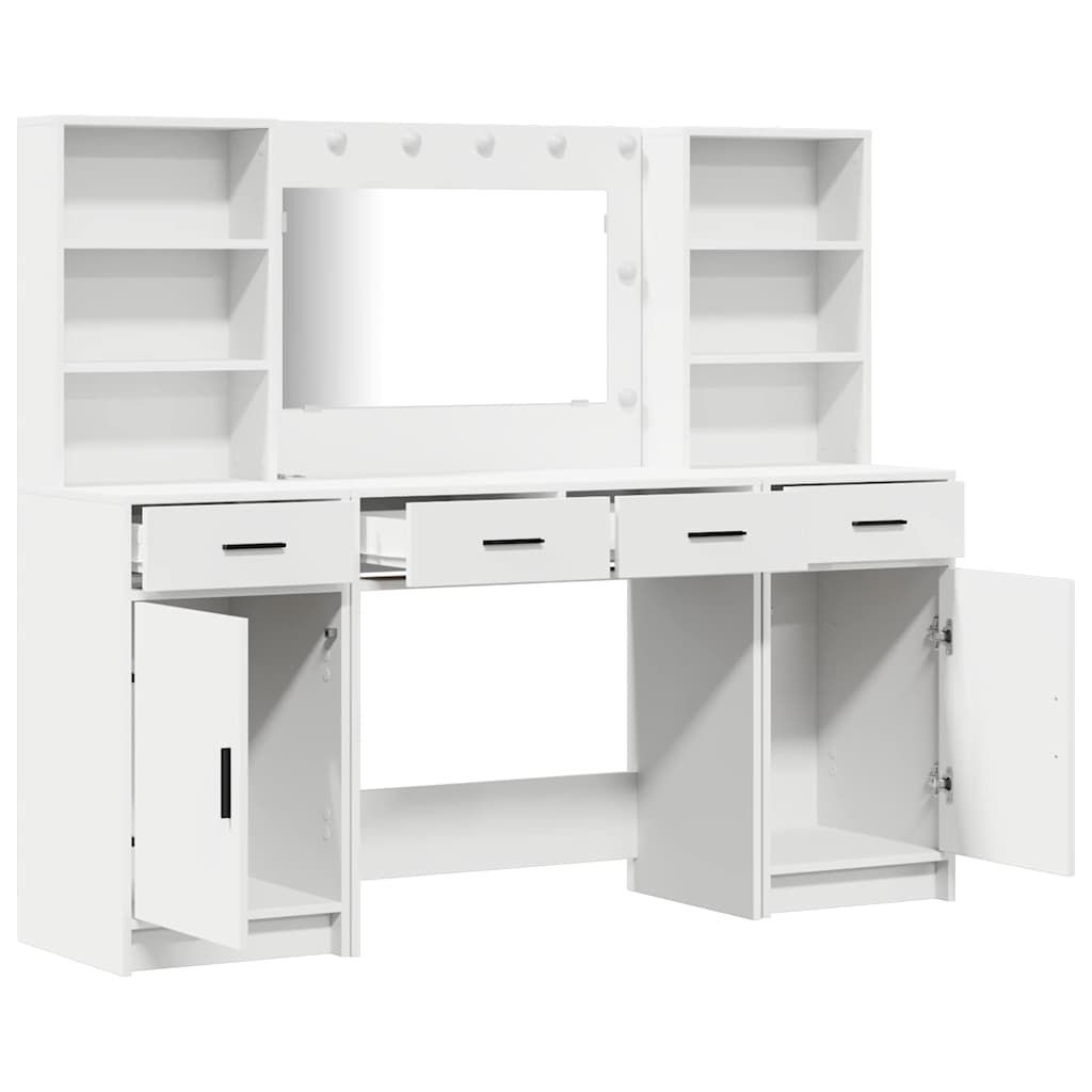 Set stola za oblačenje s LED 3 pcs Bijelo Konstruirano drvo