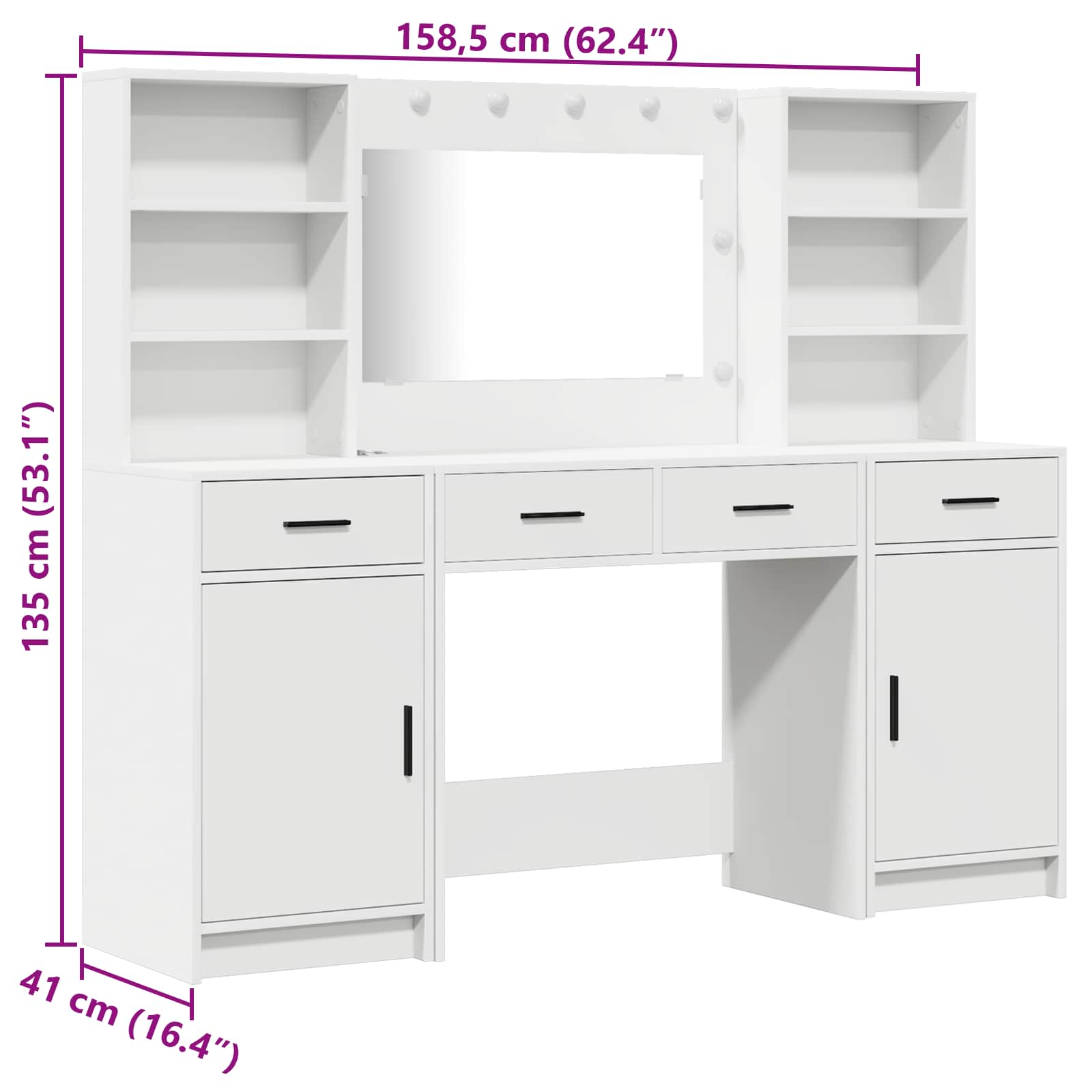 Set stola za oblačenje s LED 3 pcs Bijelo Konstruirano drvo