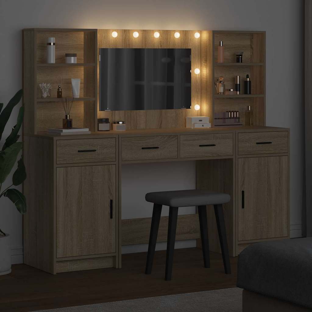 Set stola za oblačenje s LED s ladicama 3 pcs Sonoma hrast