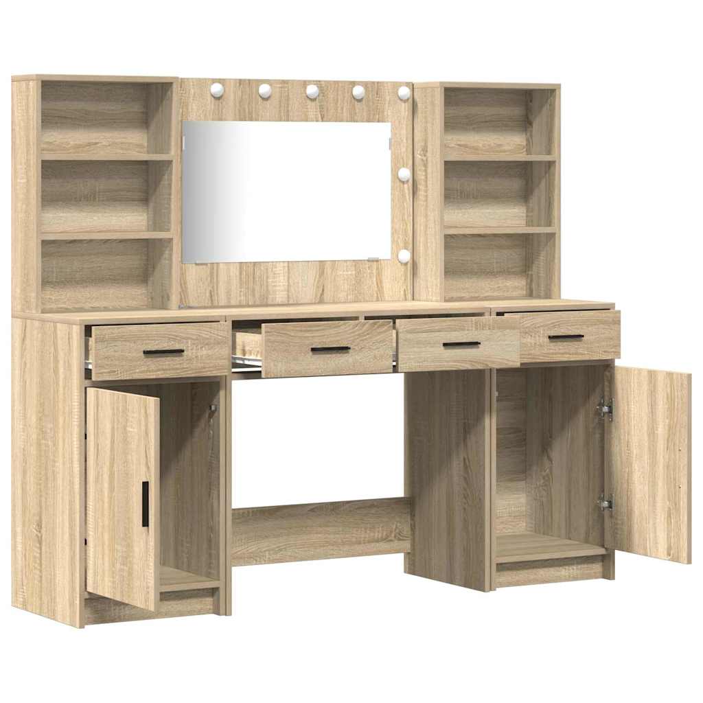 Set stola za oblačenje s LED s ladicama 3 pcs Sonoma hrast