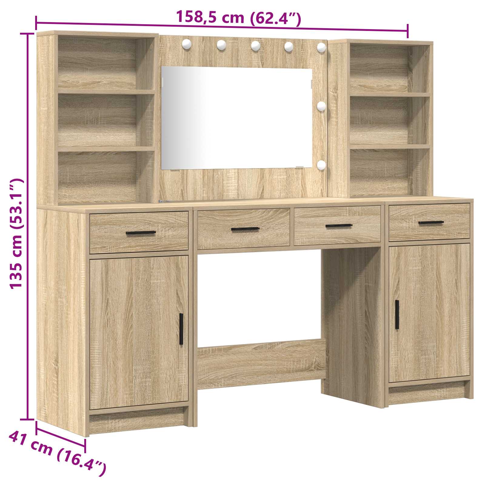 Set stola za oblačenje s LED s ladicama 3 pcs Sonoma hrast