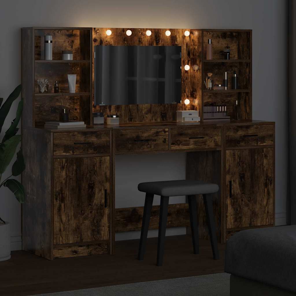 Set stola za oblačenje s LED s ladicama 3 pcs Dimljeni hrast