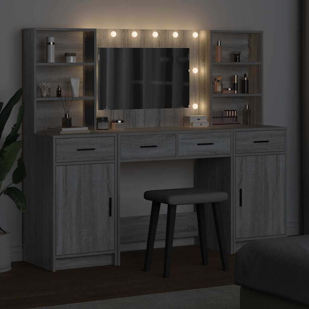 Set stola za oblačenje s LED s ladicama 3 pcs Siva Sonoma