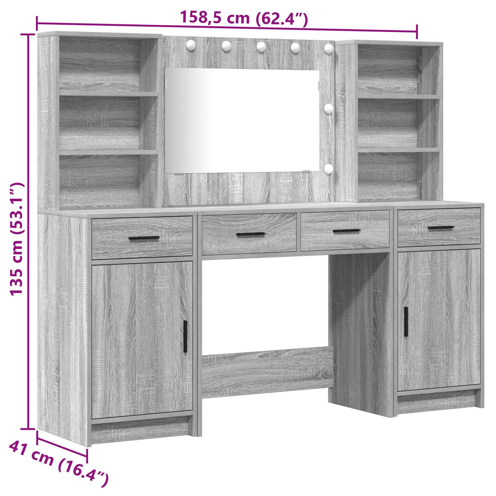 Set stola za oblačenje s LED s ladicama 3 pcs Siva Sonoma