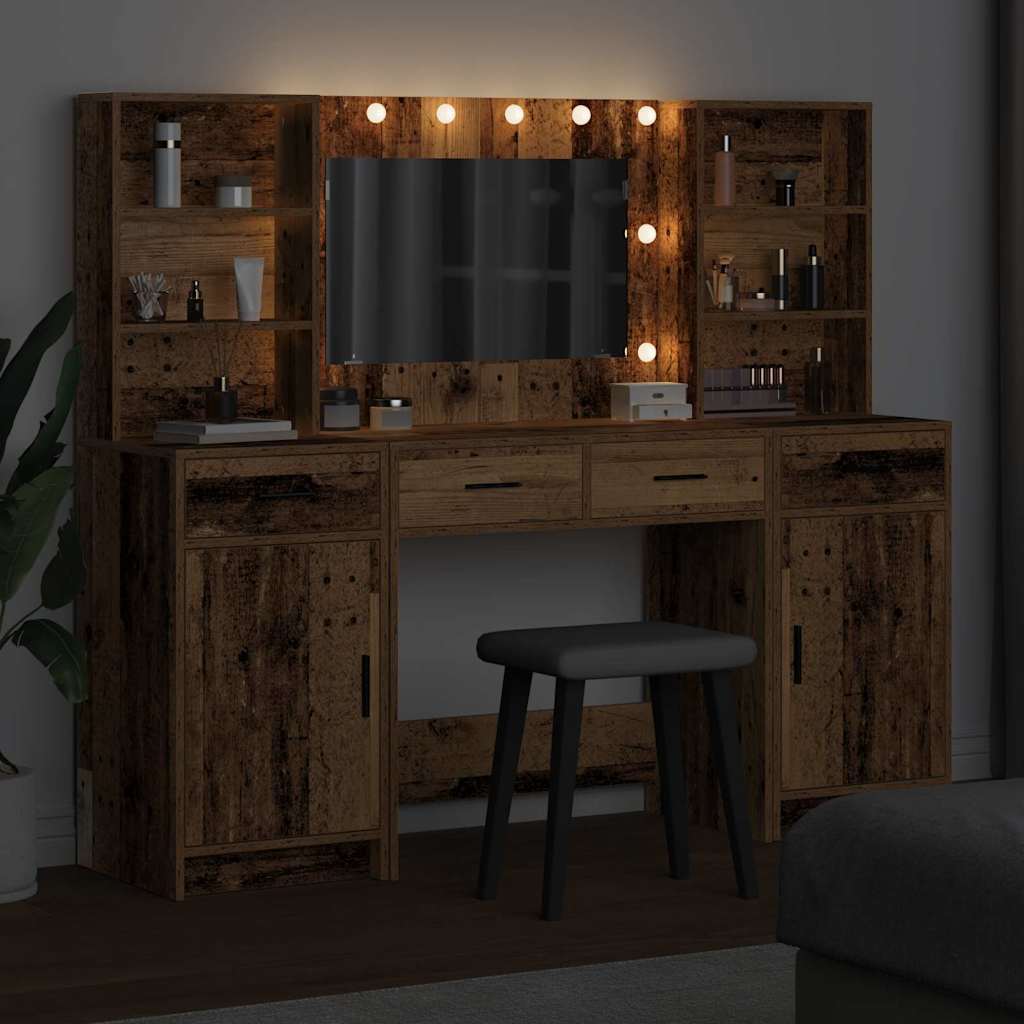 Set stola za oblačenje s LED 3 pcs Staro drvo Konstruirano drvo