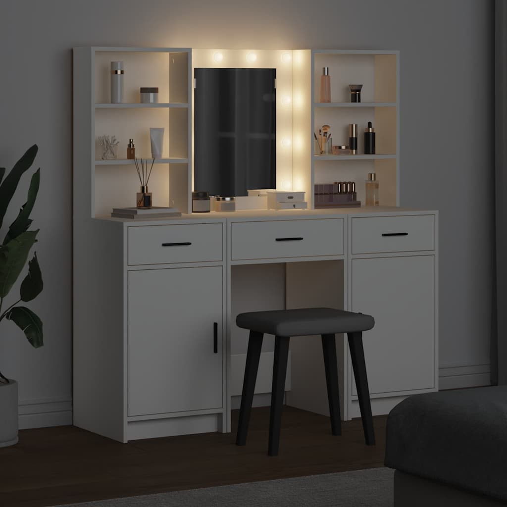 Set stola za oblačenje s LED 3 pcs Bijelo Konstruirano drvo