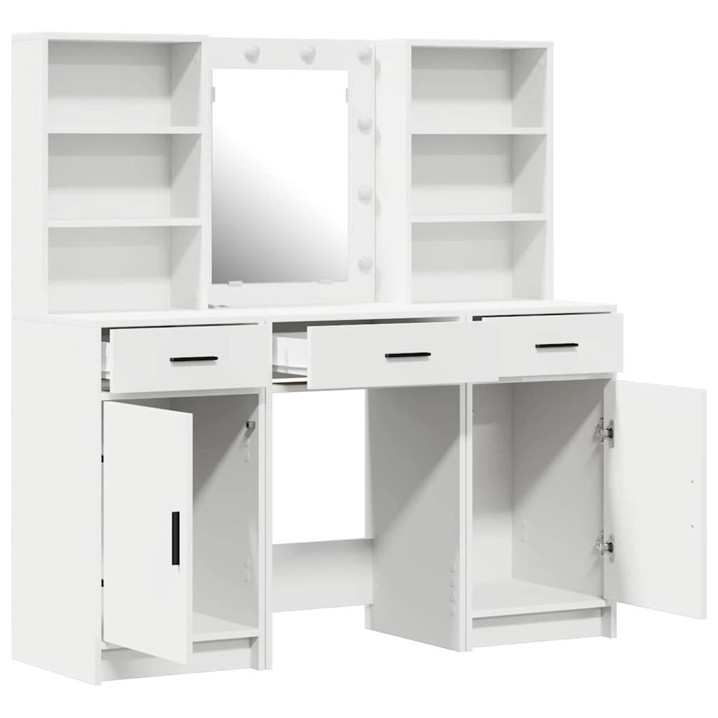 Set stola za oblačenje s LED 3 pcs Bijelo Konstruirano drvo