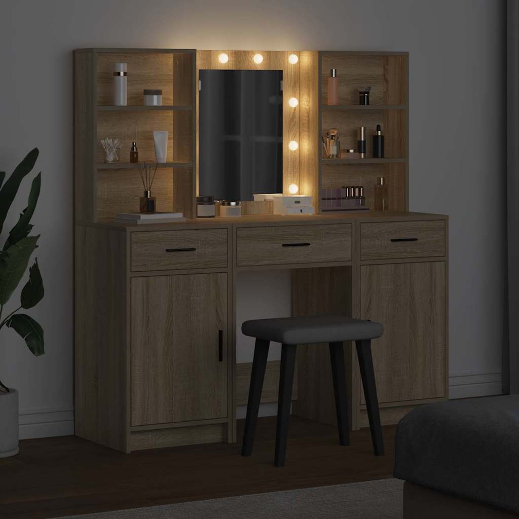 Set stola za oblačenje s LED s ladicama 3 pcs Sonoma hrast