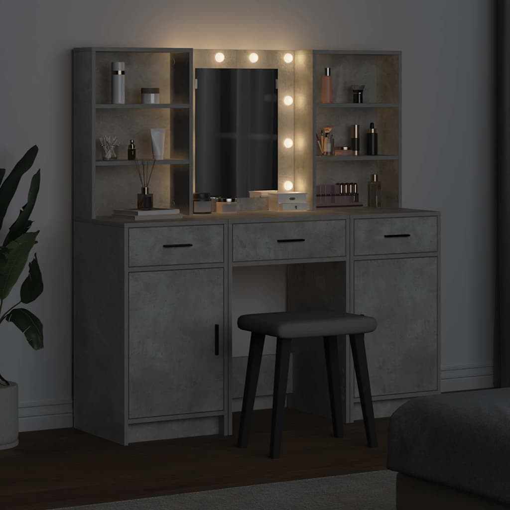 Set stola za oblačenje s LED s ladicama 3 pcs Betonski sivi