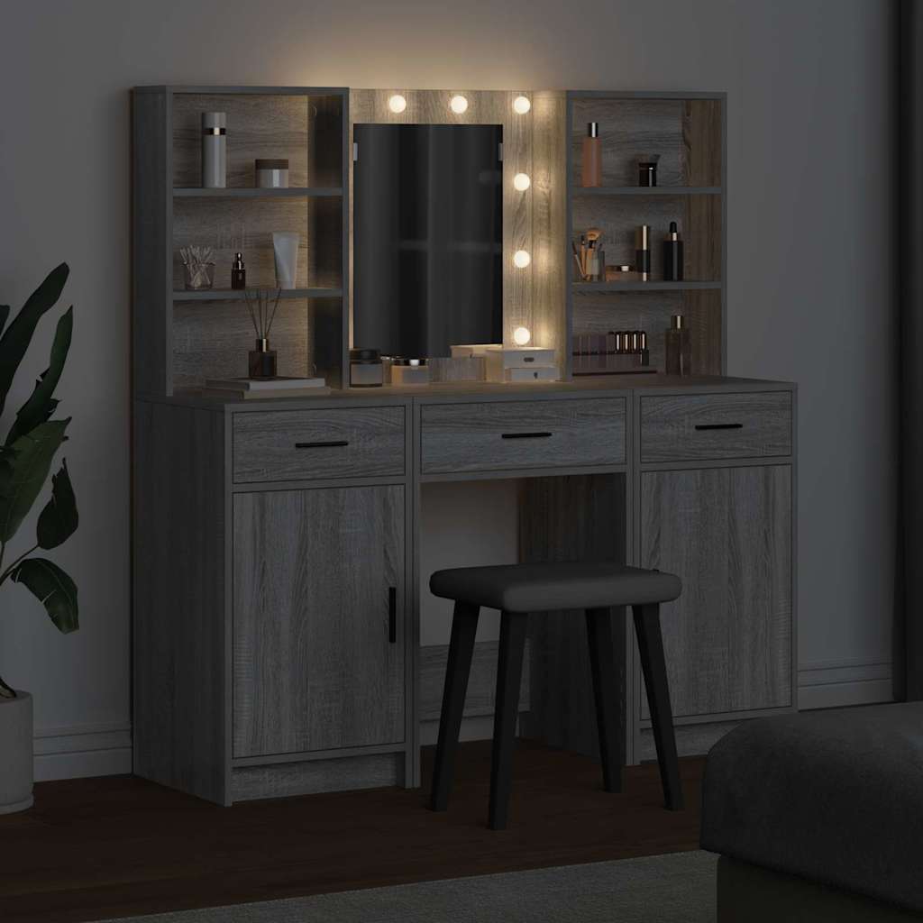 Set stola za oblačenje s LED s ladicama 3 pcs Siva Sonoma