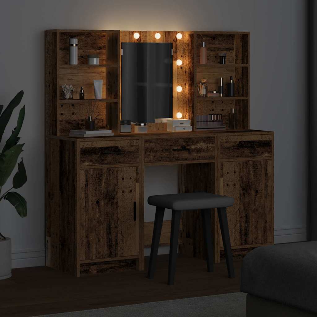 Set stola za oblačenje s LED 3 pcs Staro drvo Konstruirano drvo