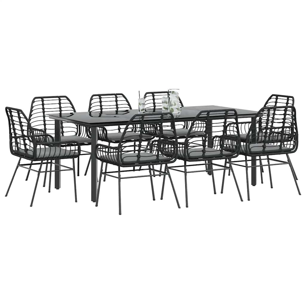 9-dijelni vrtni blagovaonski set s jastucima crnog poliratana
