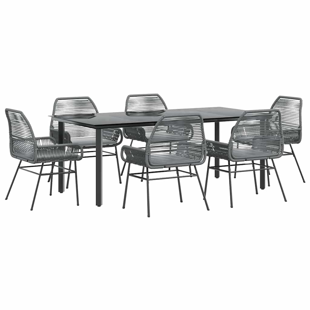 7-dijelni vrtni blagovaonski set s jastucima poliratan i staklo Siva 200 x 100 x 74 cm