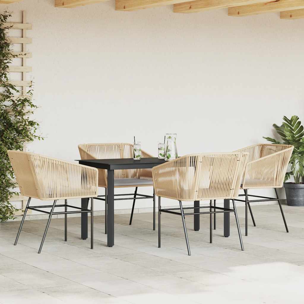 5-dijelni vrtni blagovaonski set s jastucima poliratan i staklo Smeđa 140 x 70 x 74 cm