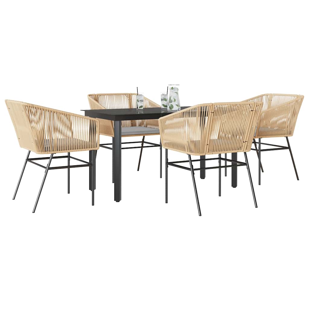 5-dijelni vrtni blagovaonski set s jastucima poliratan i staklo Smeđa 140 x 70 x 74 cm