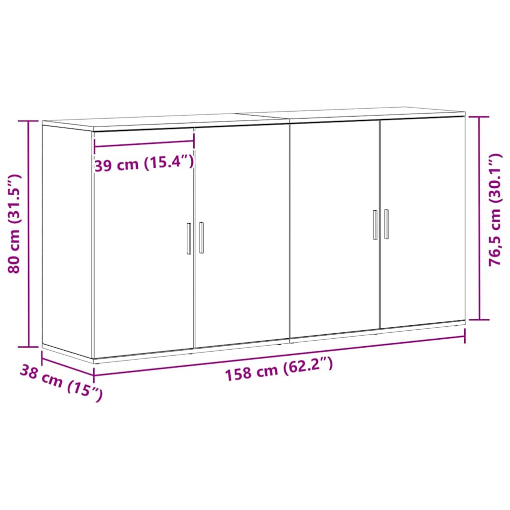 Kreveta 2 pcs Crni hrast 79 x 38 x 80 cm Konstruirano drvo