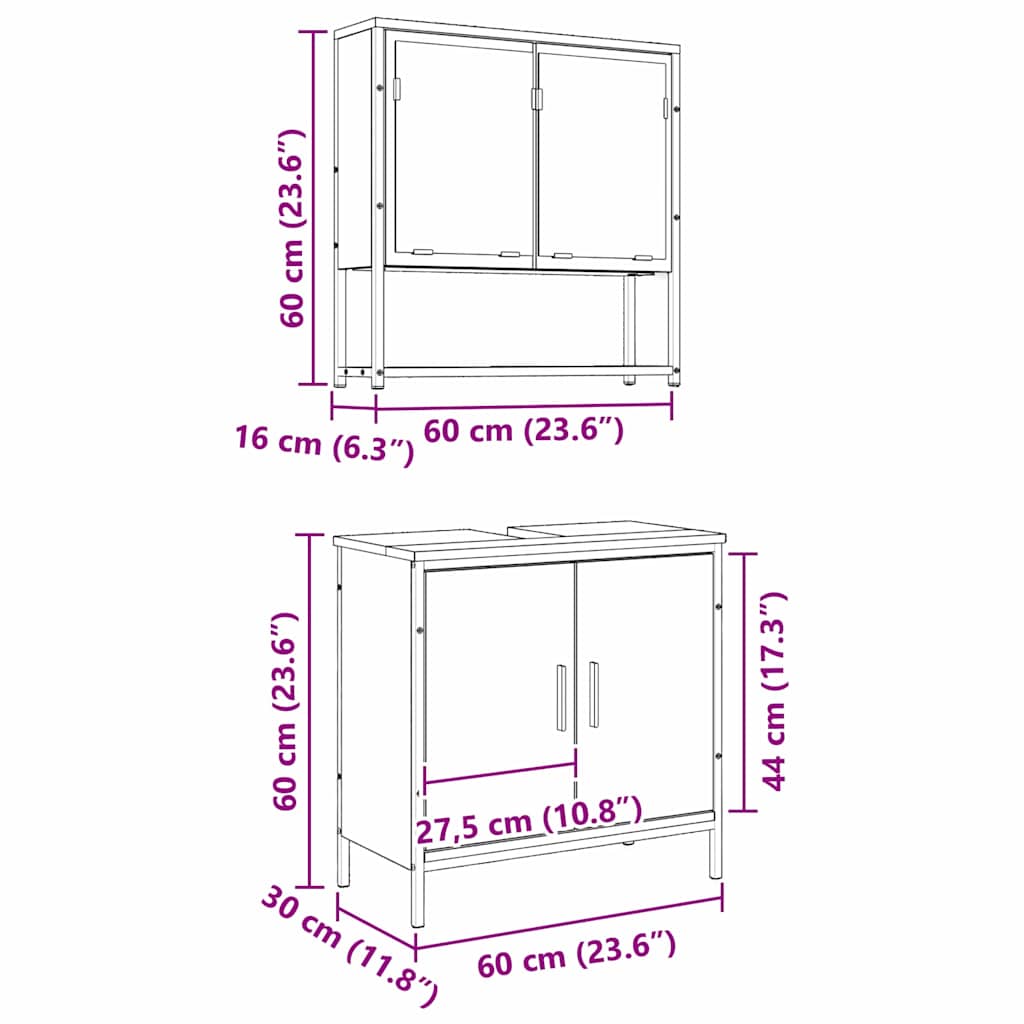 Set namještaja za kupaonicu Zidne 2 pcs Smeđa Konstruirano drvo