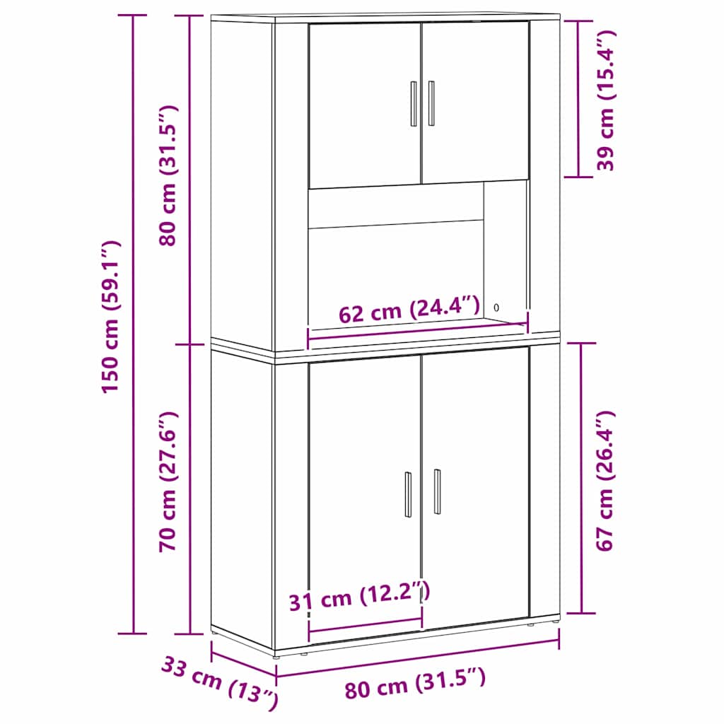 Highboard Crni hrast 80 x 33 x 150 cm Konstruirano drvo