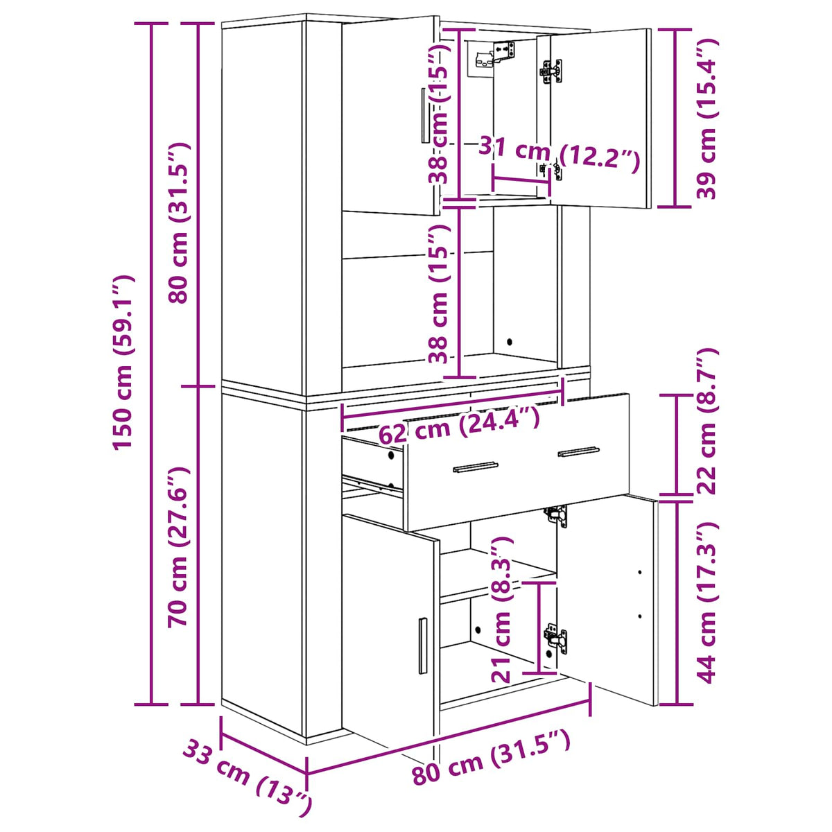 Highboard Staro drvo 80 x 33 x 150 cm Konstruirano drvo