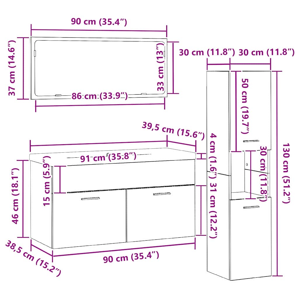 Set namještaja za kupaonicu 4 pcs Crni hrast Konstruirano drvo