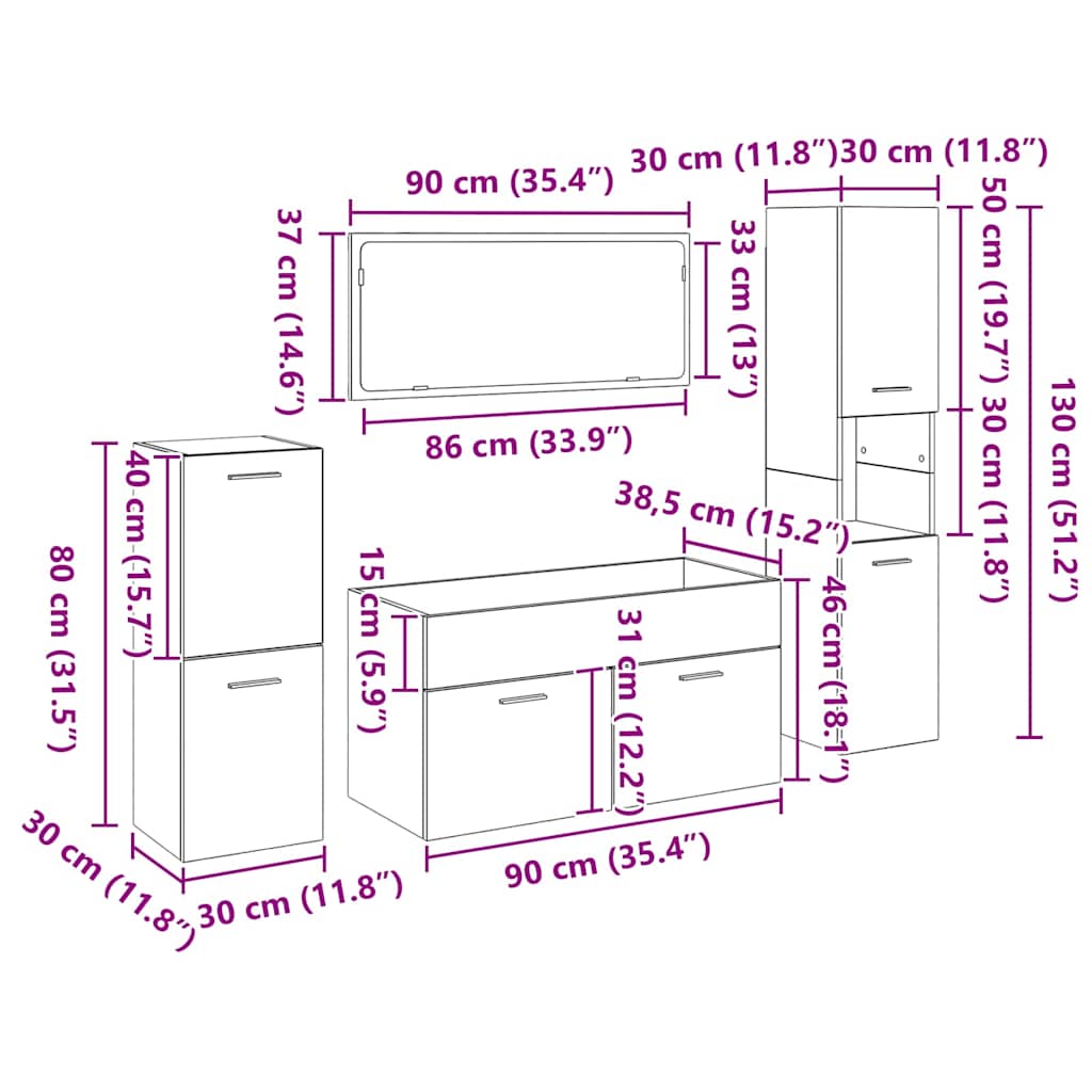 Set namještaja za kupaonicu 4 pcs Crni hrast Konstruirano drvo