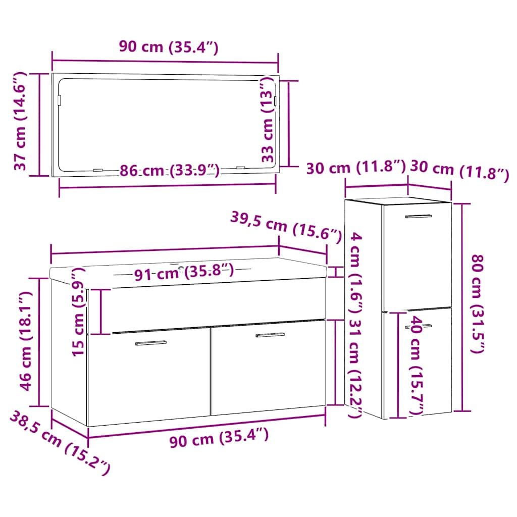 Set namještaja za kupaonicu 4 pcs Crni hrast Konstruirano drvo