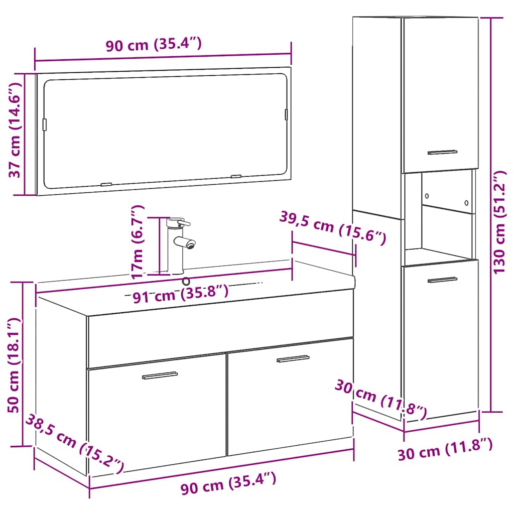 Set namještaja za kupaonicu 4 pcs Crni hrast Konstruirano drvo