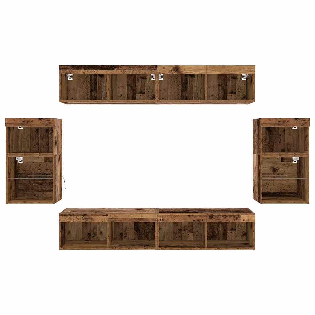 Set TV komoda S LED lampica 8 pcs Staro drvo Konstruirano drvo