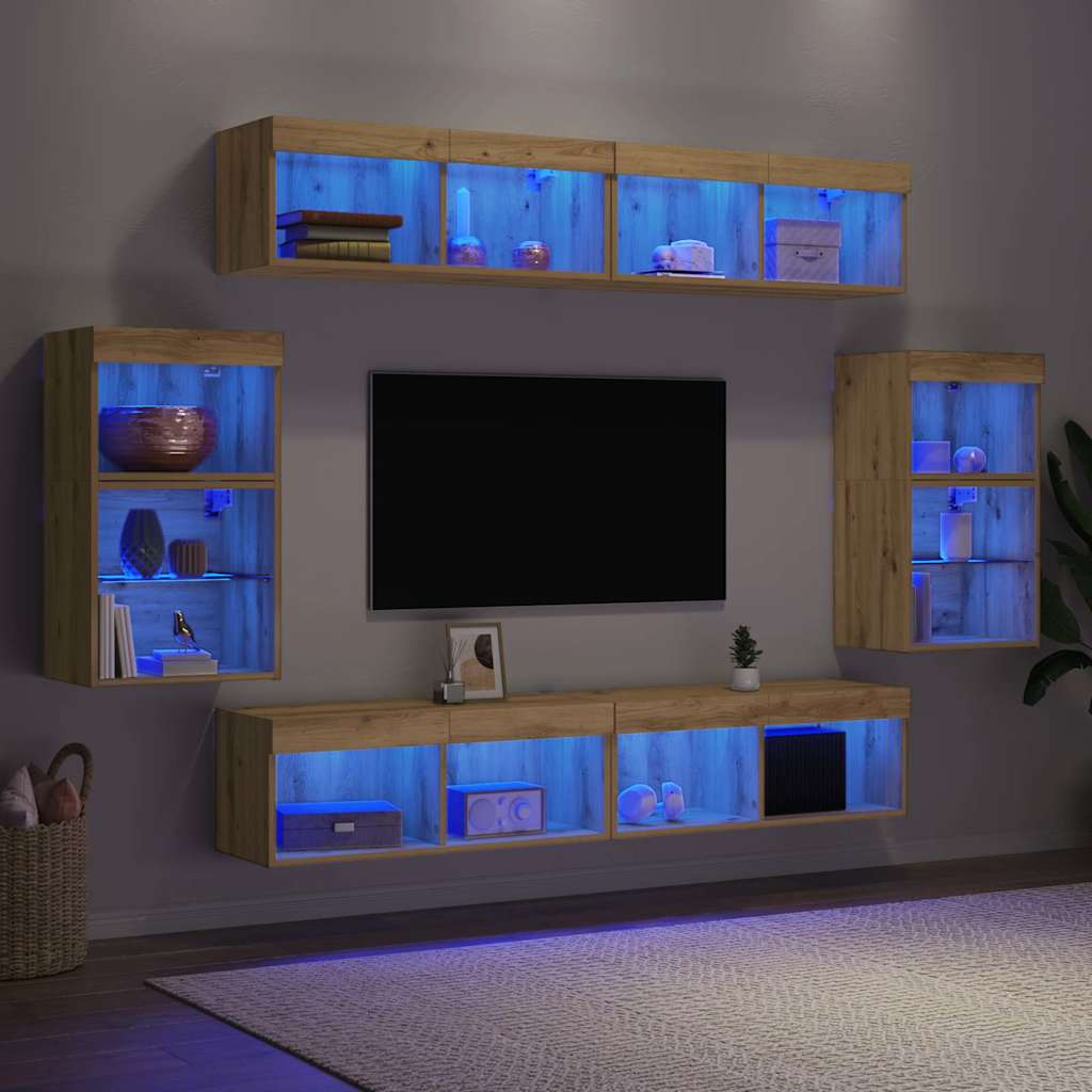 Set TV komoda S LED lampica 8 pcs Konstruirano drvo