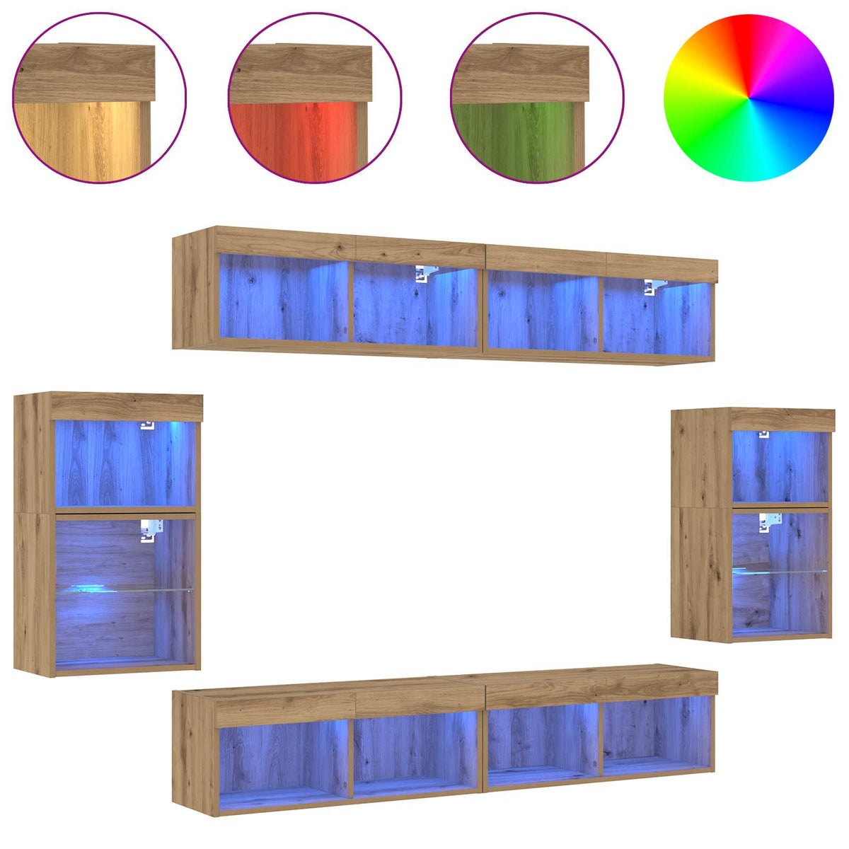 Set TV komoda S LED lampica 8 pcs Konstruirano drvo