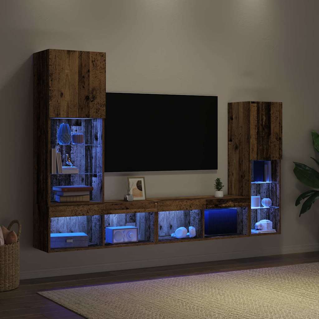 TV ormar S LED lampica 4 pcs Staro drvo Konstruirano drvo