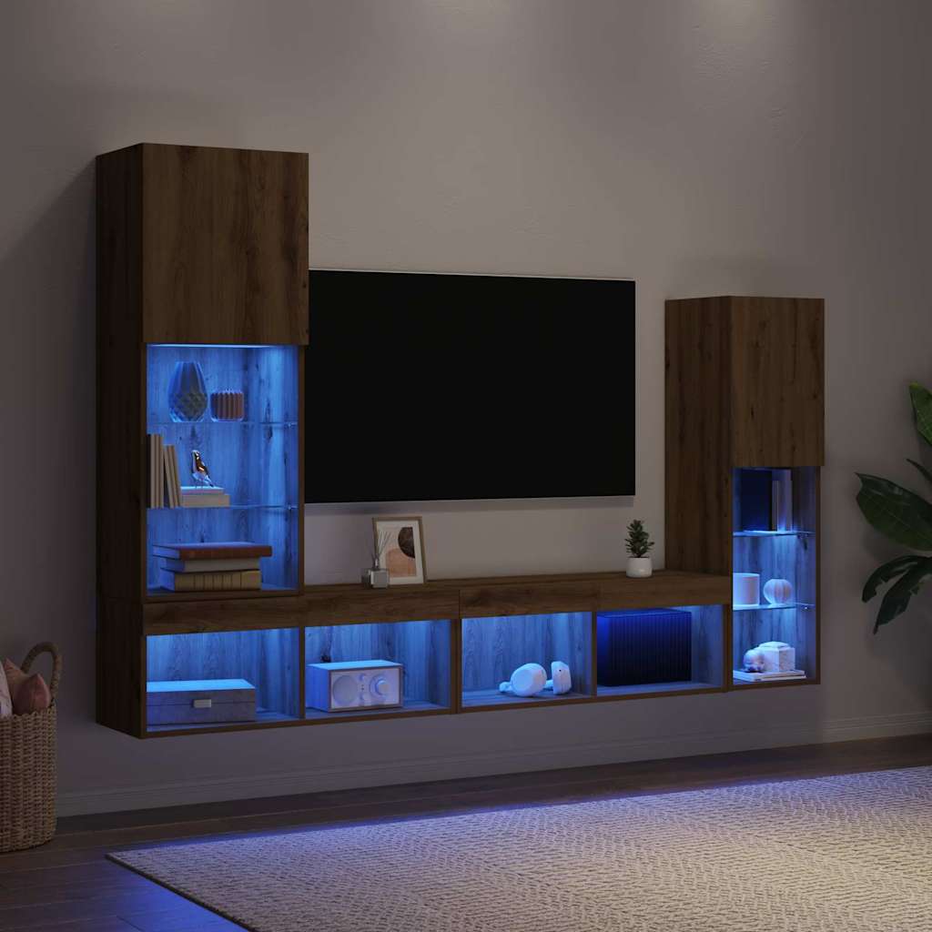 TV ormar S LED lampica 4 pcs hrast artisan Konstruirano drvo
