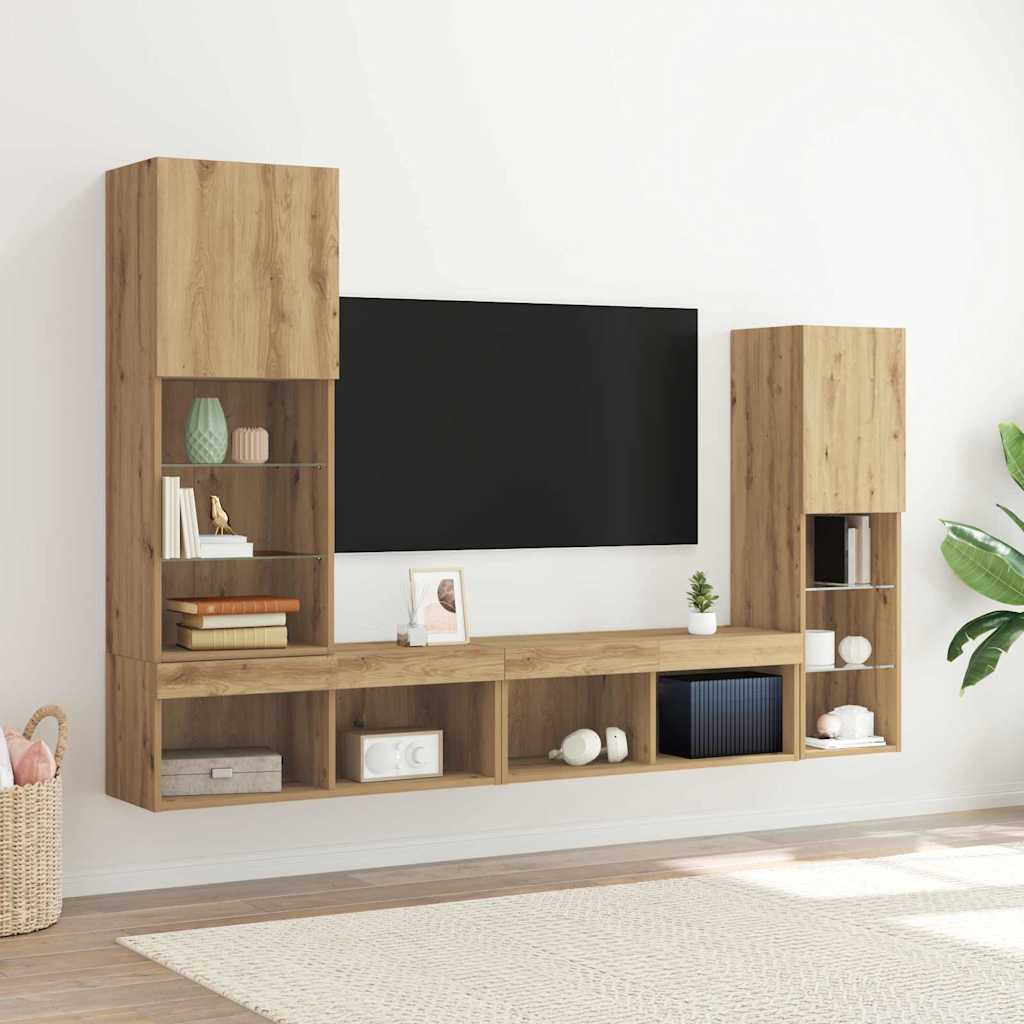TV ormar S LED lampica 4 pcs hrast artisan Konstruirano drvo