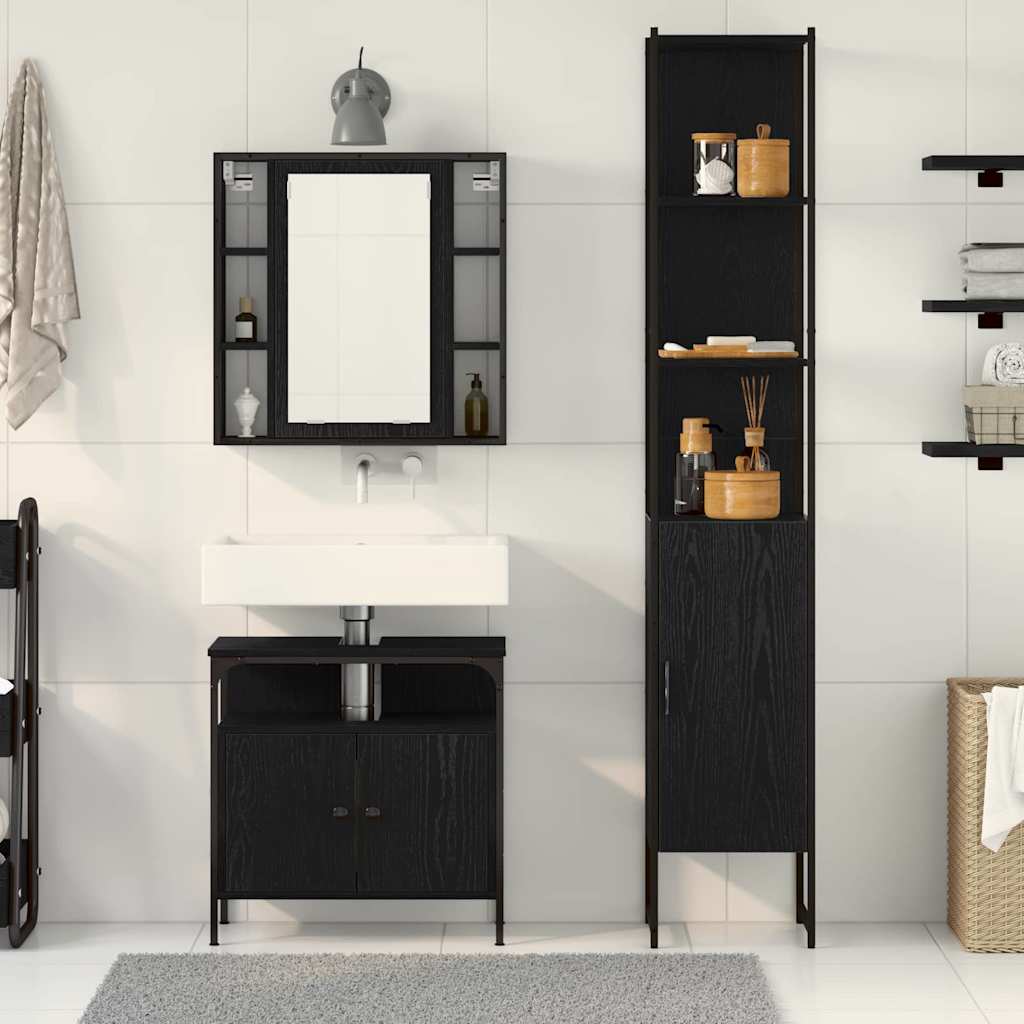 Set namještaja za kupaonicu 3 kom. Crni hrast Crna 33 x 33 x 185,5 cm
