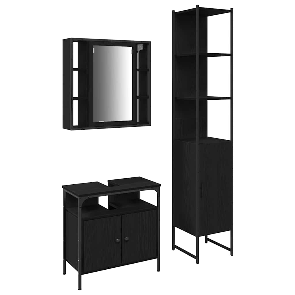 Set namještaja za kupaonicu 3 kom. Crni hrast Crna 33 x 33 x 185,5 cm