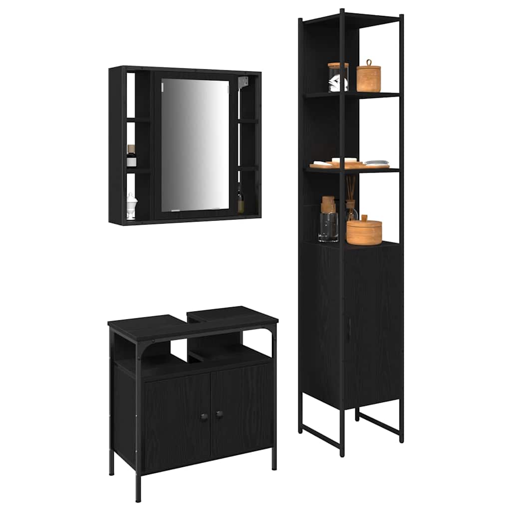 Set namještaja za kupaonicu 3 kom. Crni hrast Crna 33 x 33 x 185,5 cm