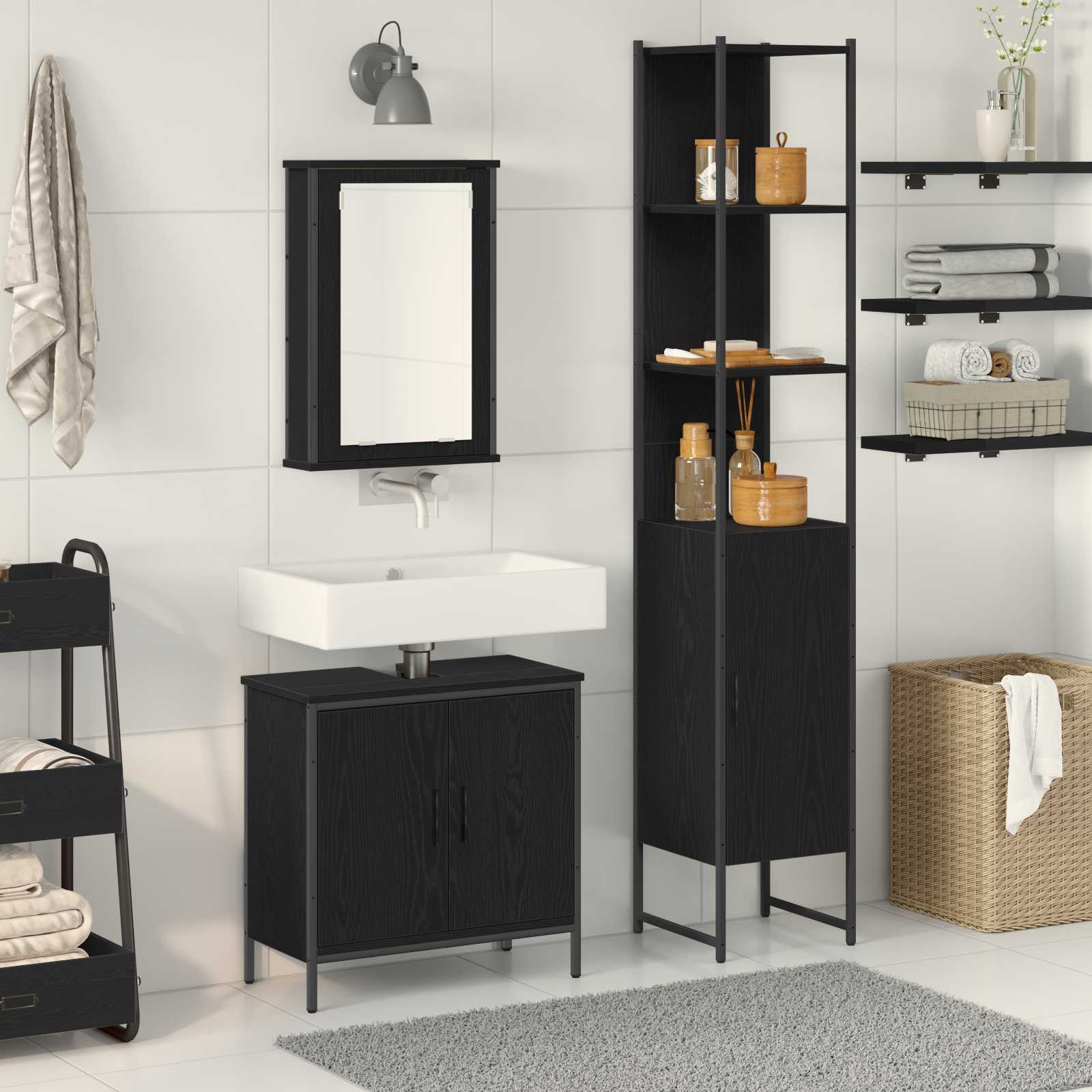 Set namještaja za kupaonicu Zidne 3 pcs Crna Konstruirano drvo