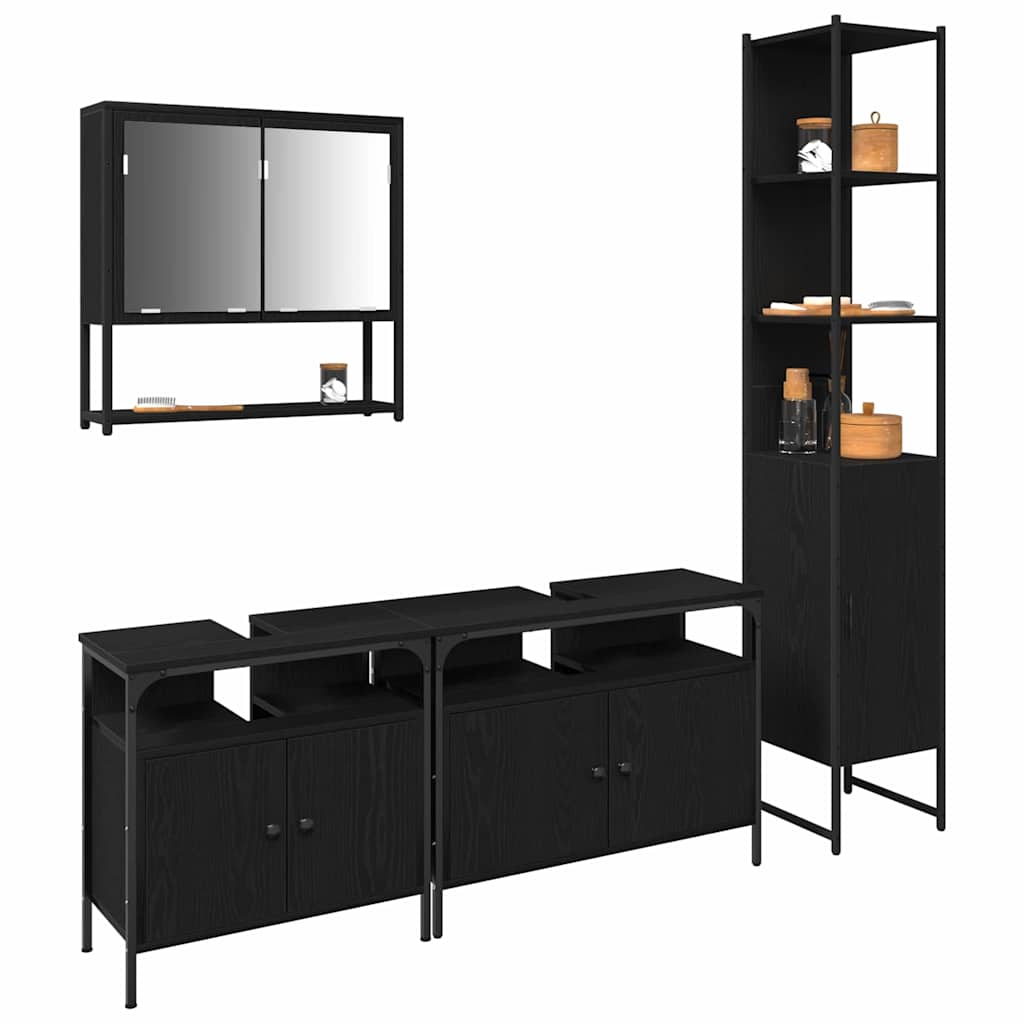 Set namještaja za kupaonicu 4 pcs Crni hrast Konstruirano drvo
