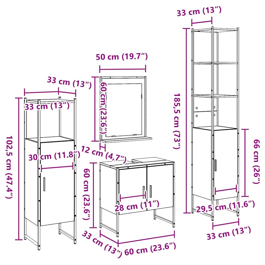 Set namještaja za kupaonicu 4 pcs Smeđa 33 x 33 x 185.5 cm