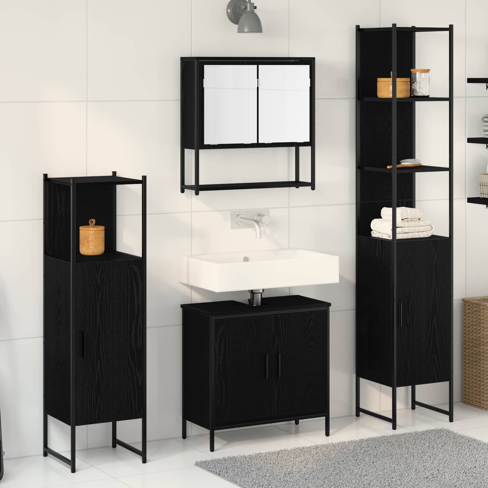 Set namještaja za kupaonicu 4 pcs Crna Konstruirano drvo