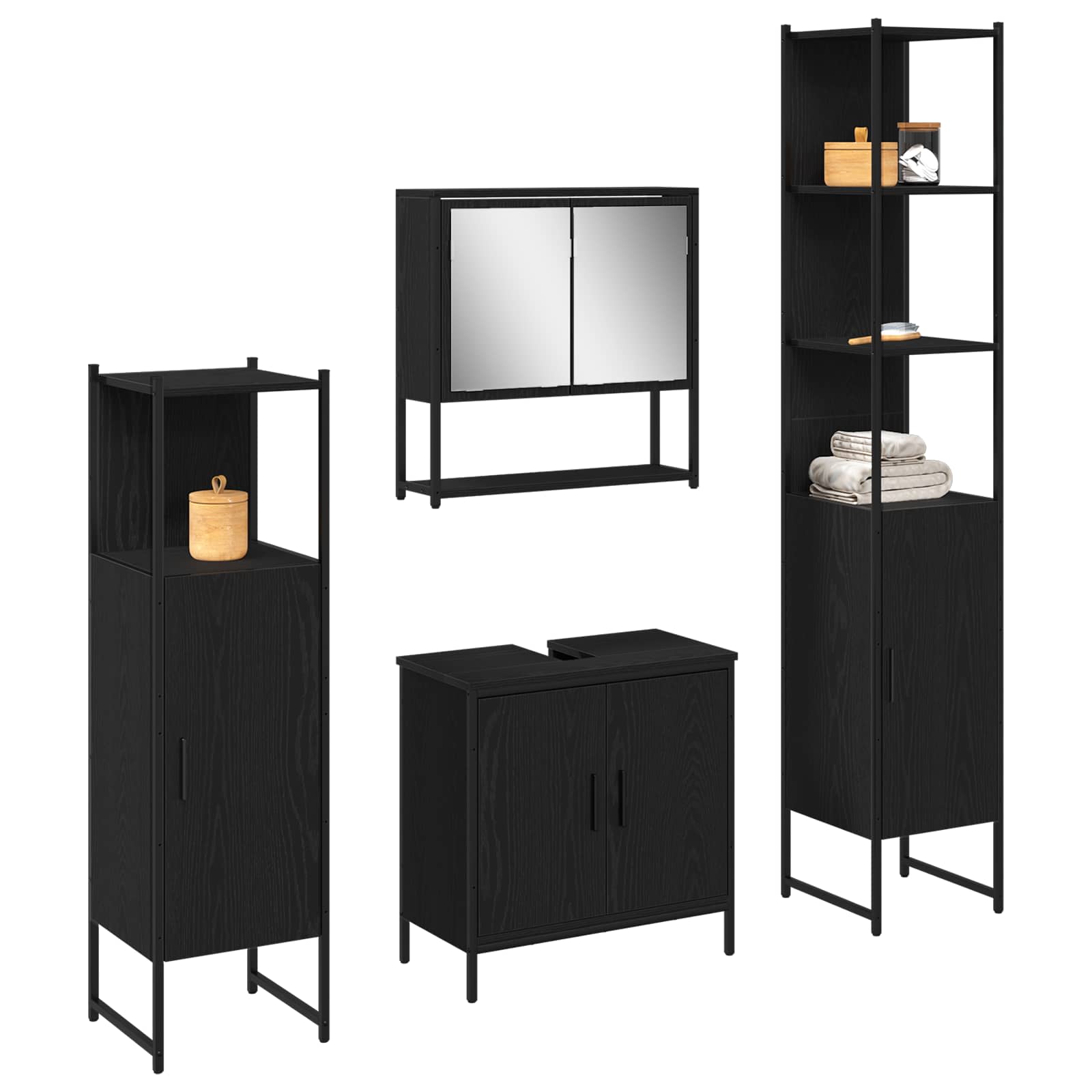 Set namještaja za kupaonicu 4 pcs Crna Konstruirano drvo