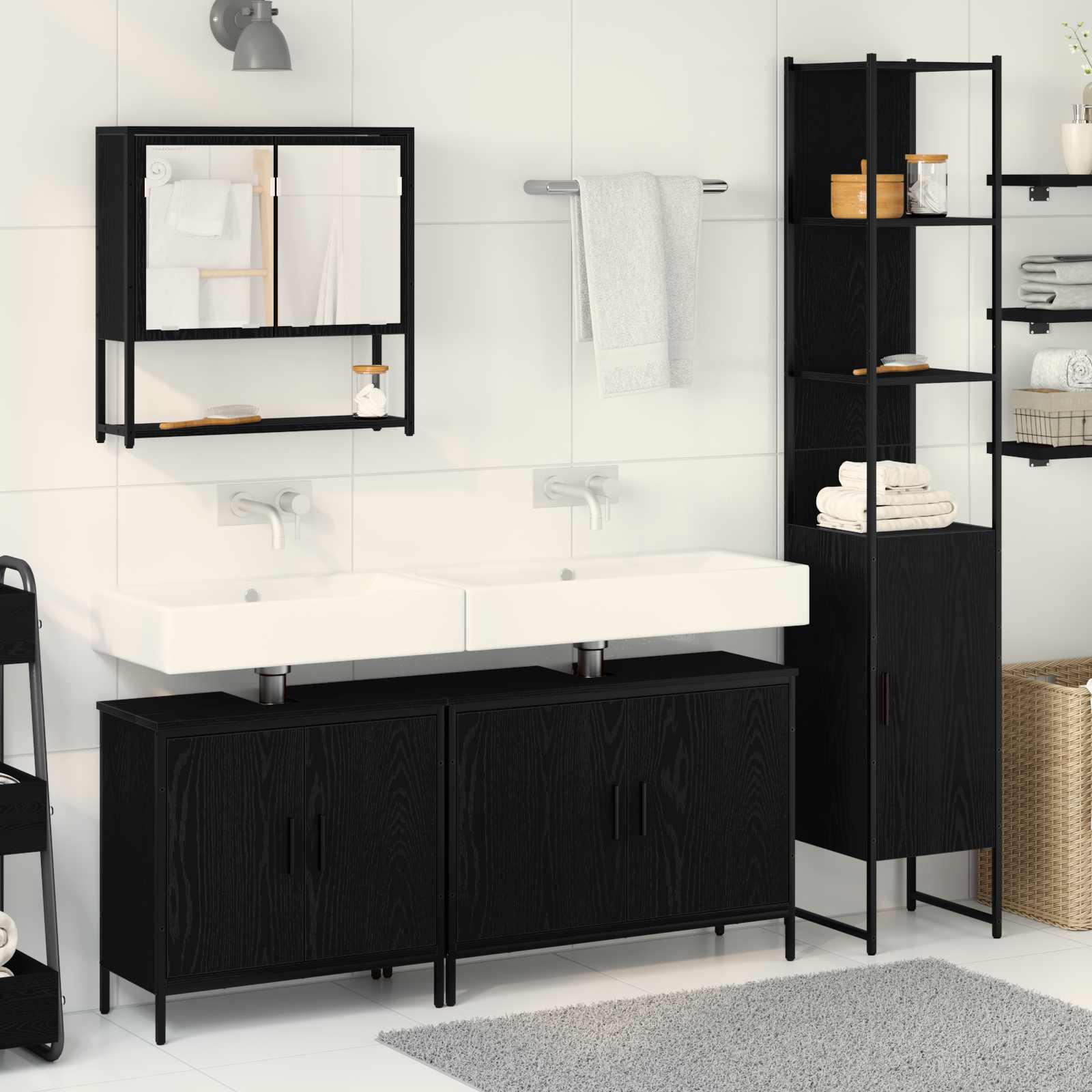 Set namještaja za kupaonicu 4 pcs Crna Konstruirano drvo