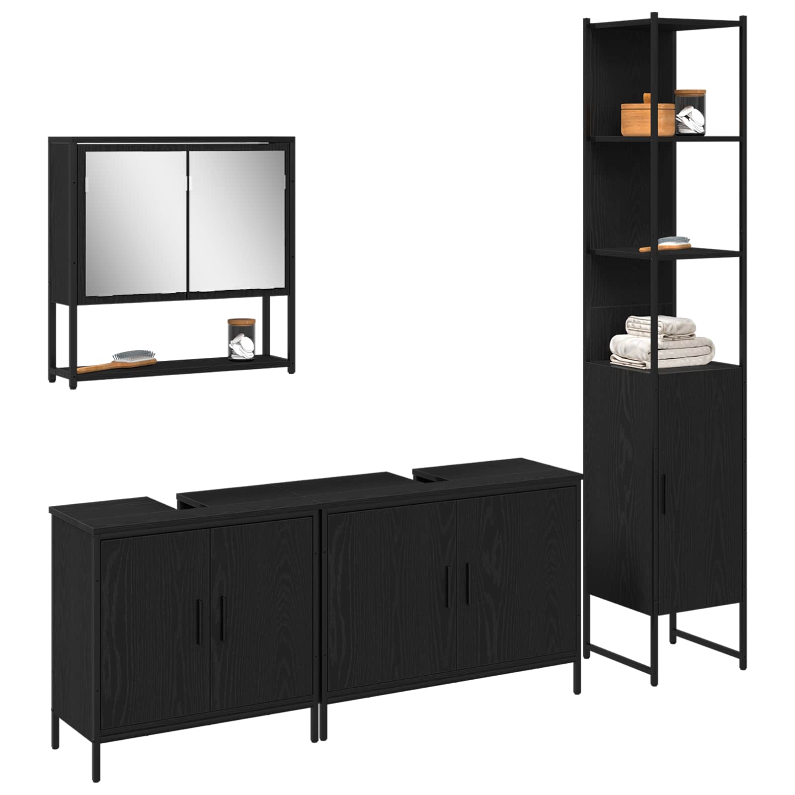 Set namještaja za kupaonicu 4 pcs Crna Konstruirano drvo