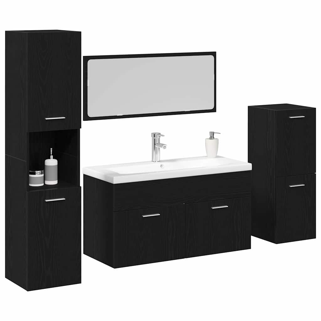 Set namještaja za kupaonicu 4 pcs Crni hrast Konstruirano drvo