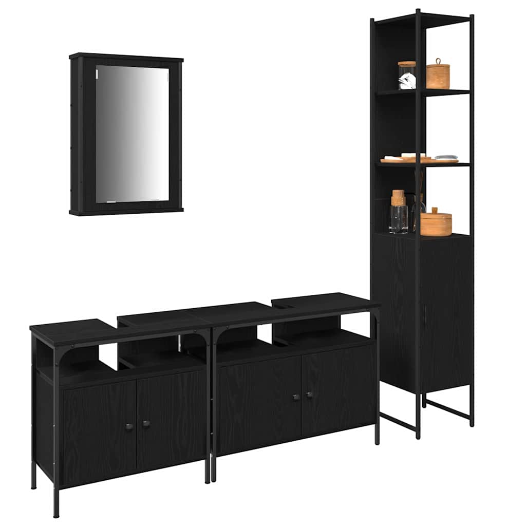 Set namještaja za kupaonicu 4 pcs Crni hrast Konstruirano drvo