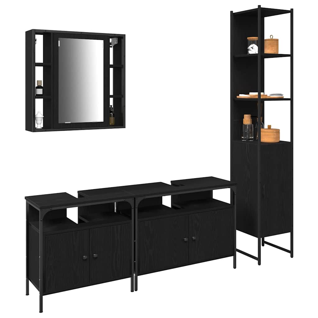 Set namještaja za kupaonicu 4 pcs Crni hrast Konstruirano drvo